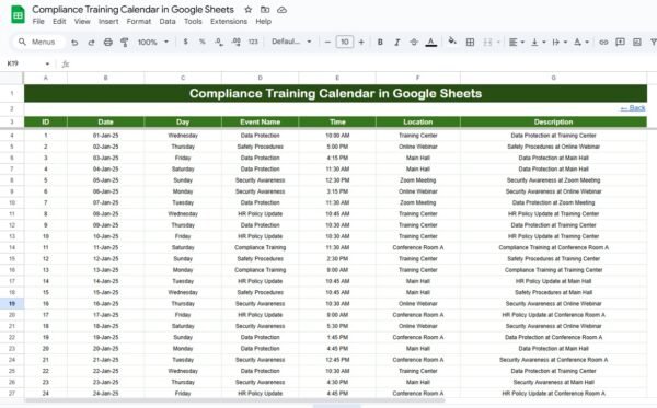 Compliance Training Calendar in Google Sheets - Image 6