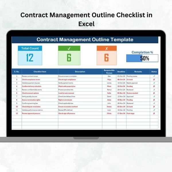 Contract Management Outline Checklist in Excel