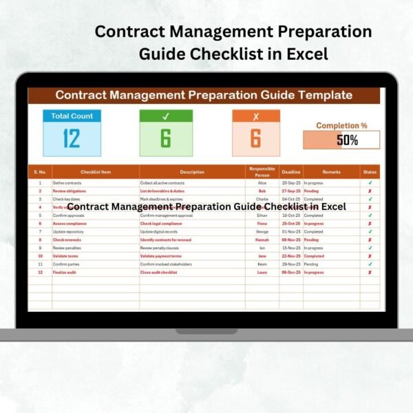 Contract Management Preparation Guide Checklist in Excel