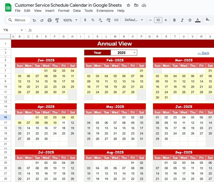 Customer Service Schedule Calendar in Google Sheets