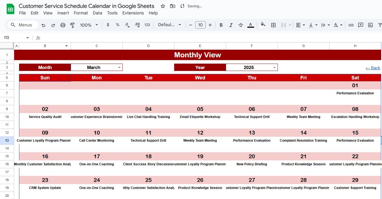 Customer Service Schedule Calendar in Google Sheets - Image 4