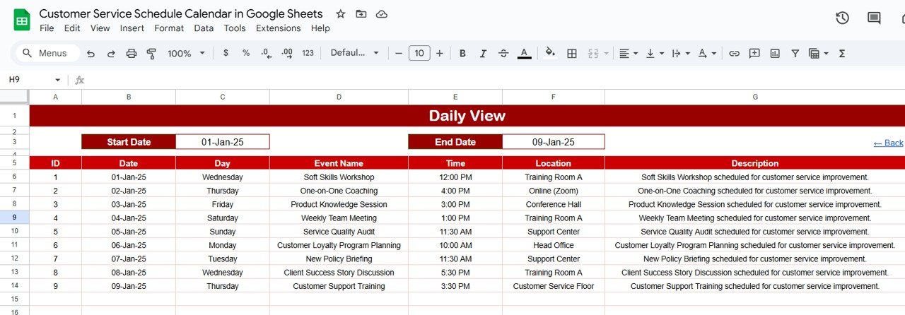 Customer Service Schedule Calendar in Google Sheets - Image 5