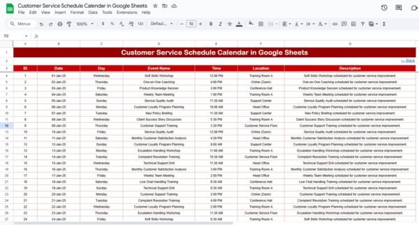Customer Service Schedule Calendar in Google Sheets - Image 6