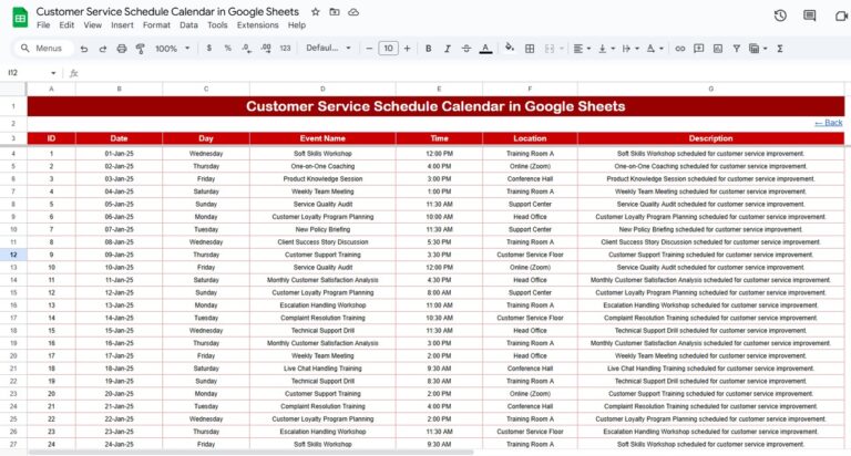 Customer Service Schedule Calendar in Google Sheets - Next Gen Templates