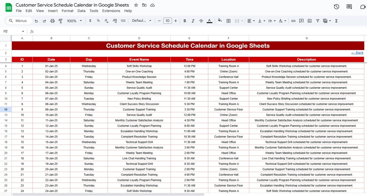 Customer Service Schedule Calendar in Google Sheets - Image 6