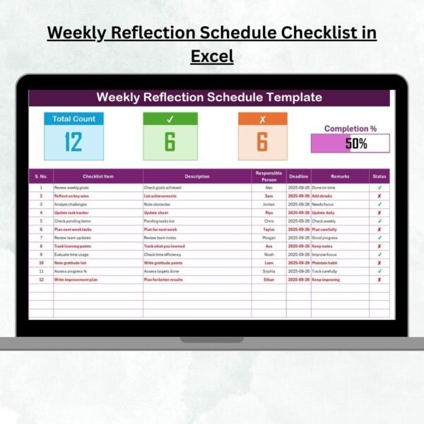 Weekly Reflection Schedule Checklist in Excel