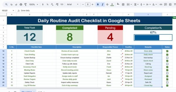 Daily Routine Audit Checklist in Google Sheets - Image 3