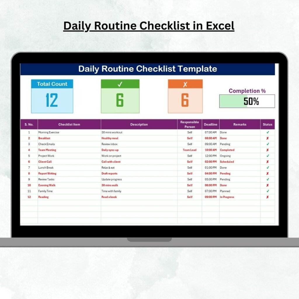 Daily Routine Audit Checklist in Excel - Next Gen Templates