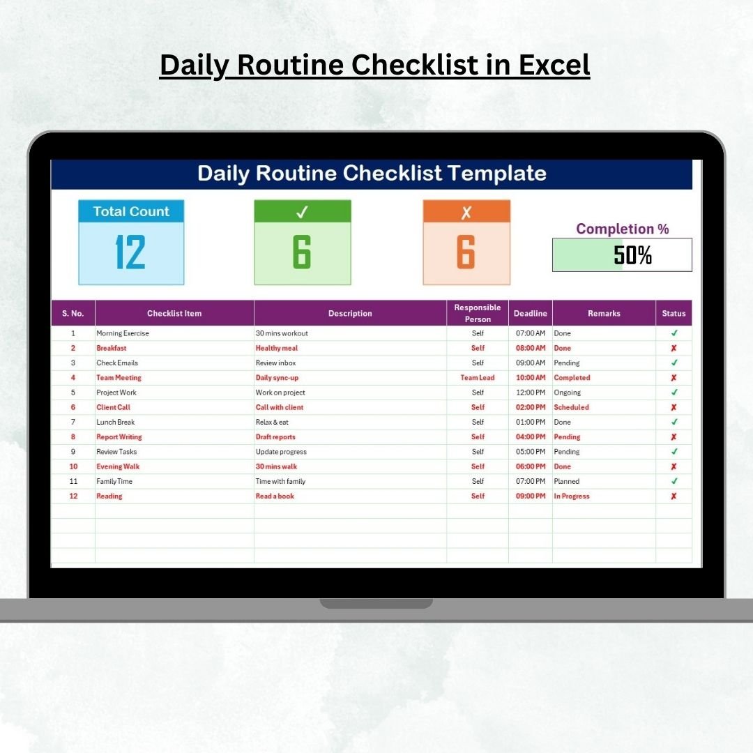 Daily Routine Checklist in Excel