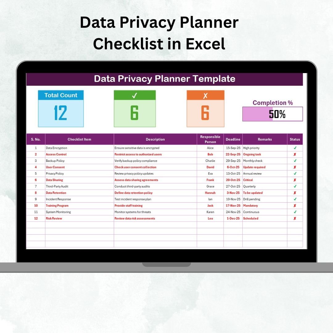 Data Privacy Planner Checklist in Excel