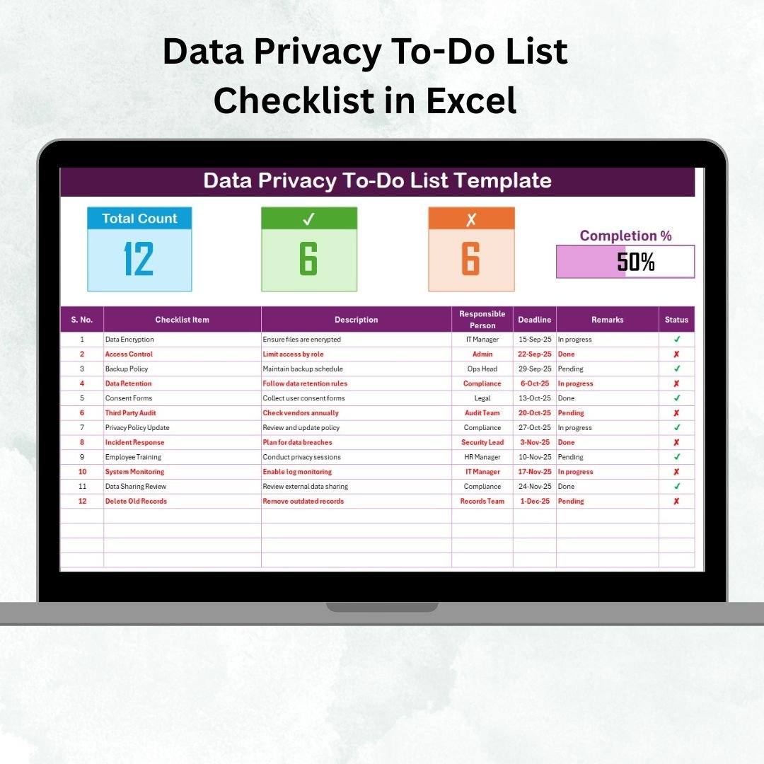 Data Privacy To-Do List Checklist in Excel