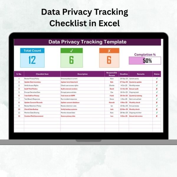 Data Privacy Tracking Checklist in Excel