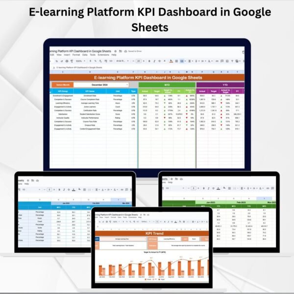 E-learning Platform KPI Dashboard in Google Sheets