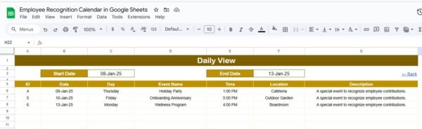 Employee Recognition Calendar in Google Sheets - Image 5