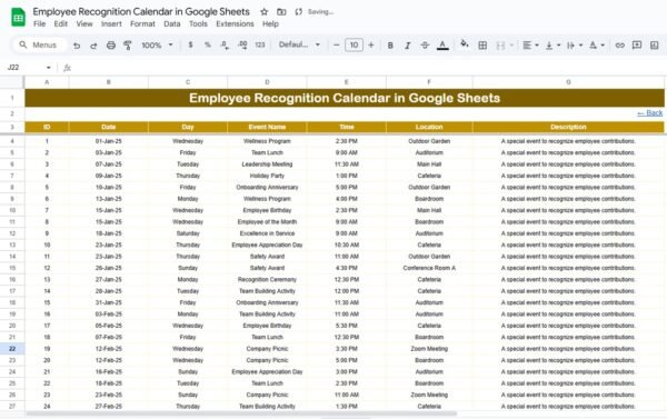 Employee Recognition Calendar in Google Sheets - Image 6
