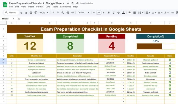Exam Preparation Checklist in Google Sheets - Image 2