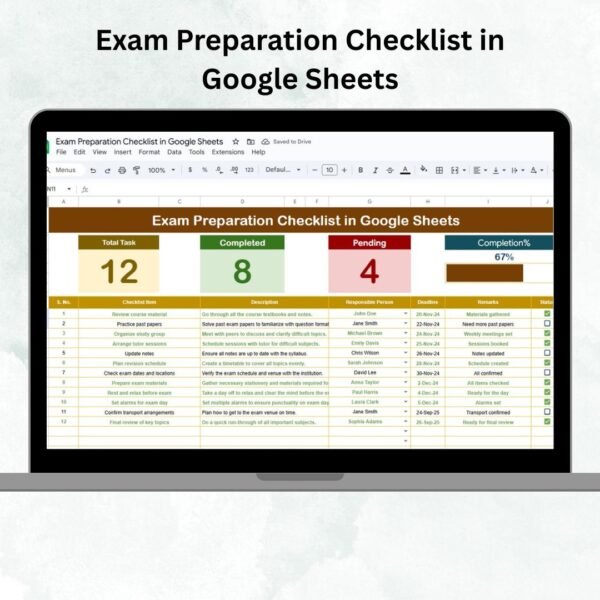 Exam Preparation Checklist in Google Sheets