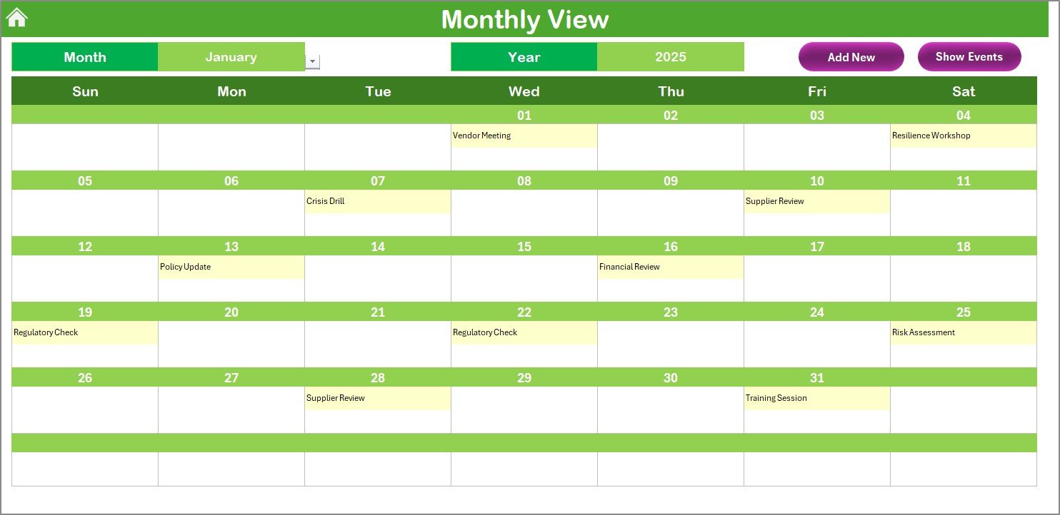 Finance Compliance Supply Chain Resilience Calendar in Excel - Image 4