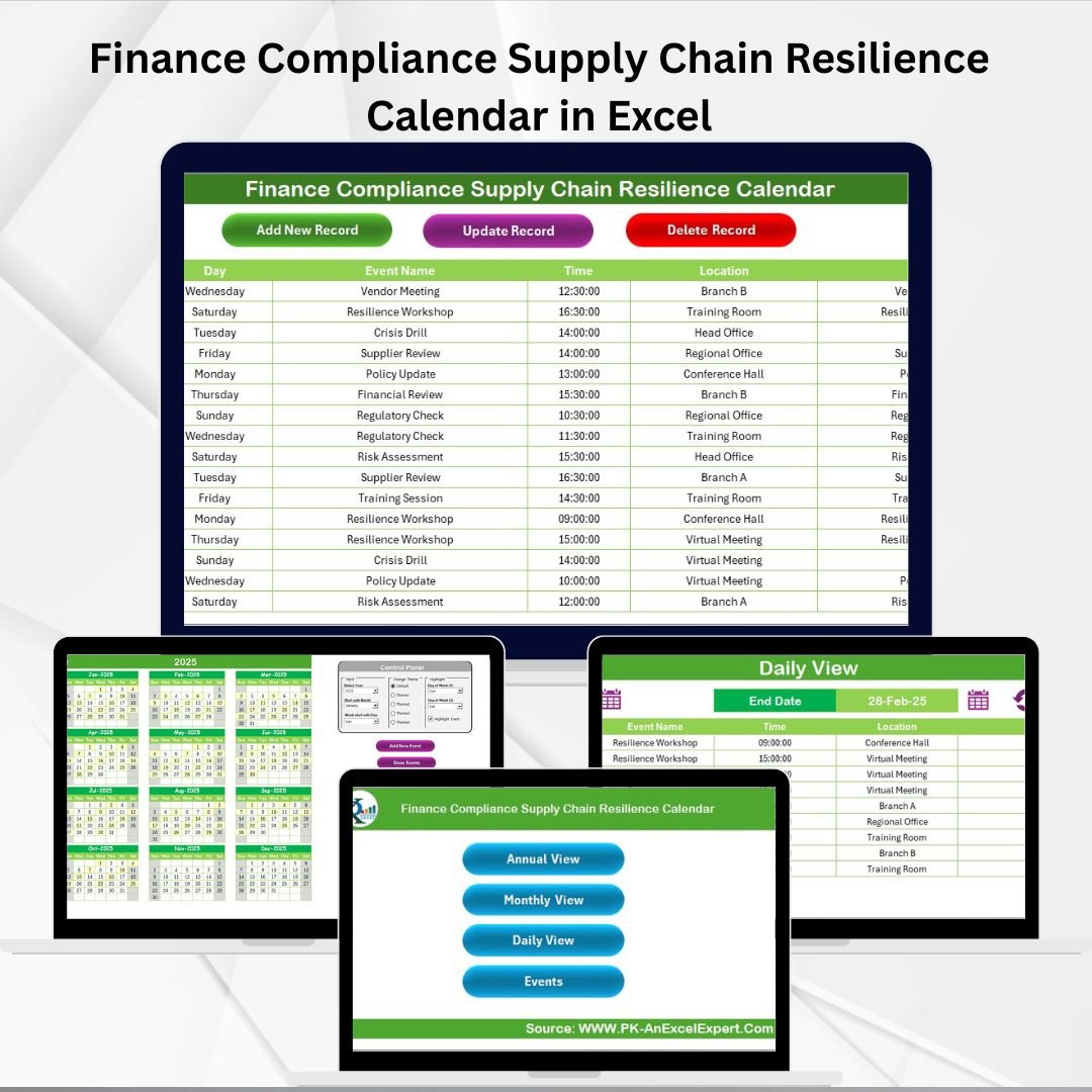 Finance Compliance Supply Chain Resilience Calendar in Excel