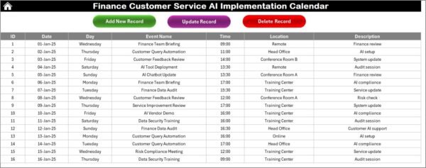 Finance Customer Service AI Implementation Calendar in Excel - Image 6