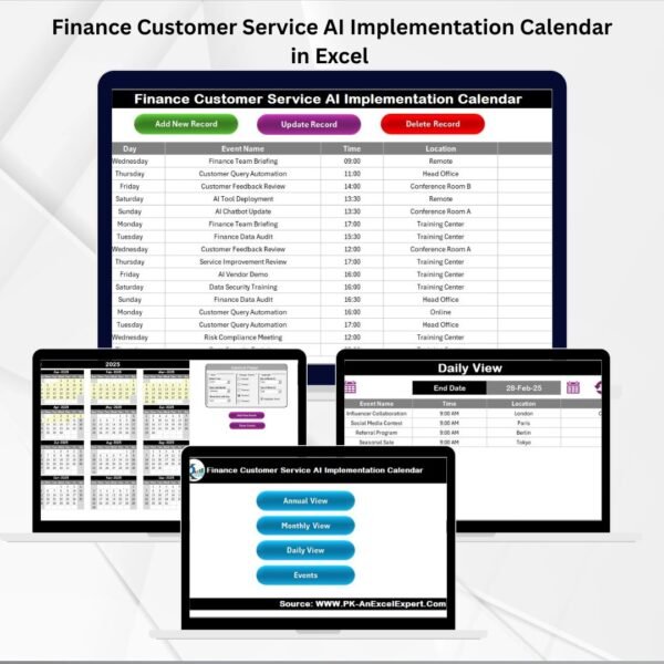 Finance Customer Service AI Implementation Calendar in Excel