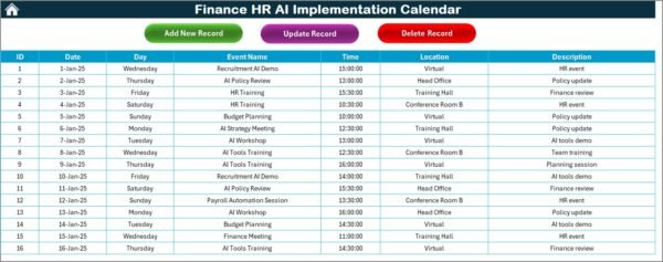 Finance HR AI Implementation Calendar in Excel - Image 6