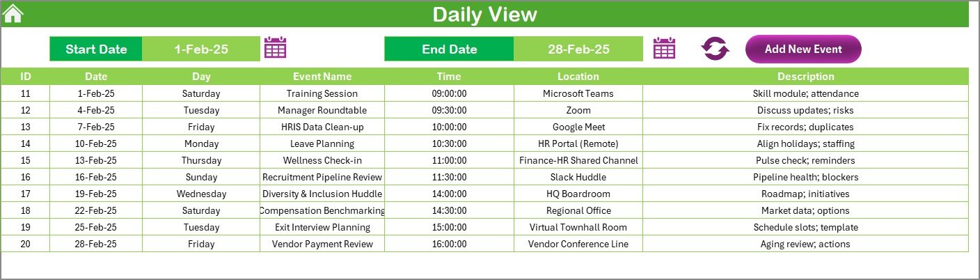 Finance HR Remote Work Calendar in Excel - Image 5