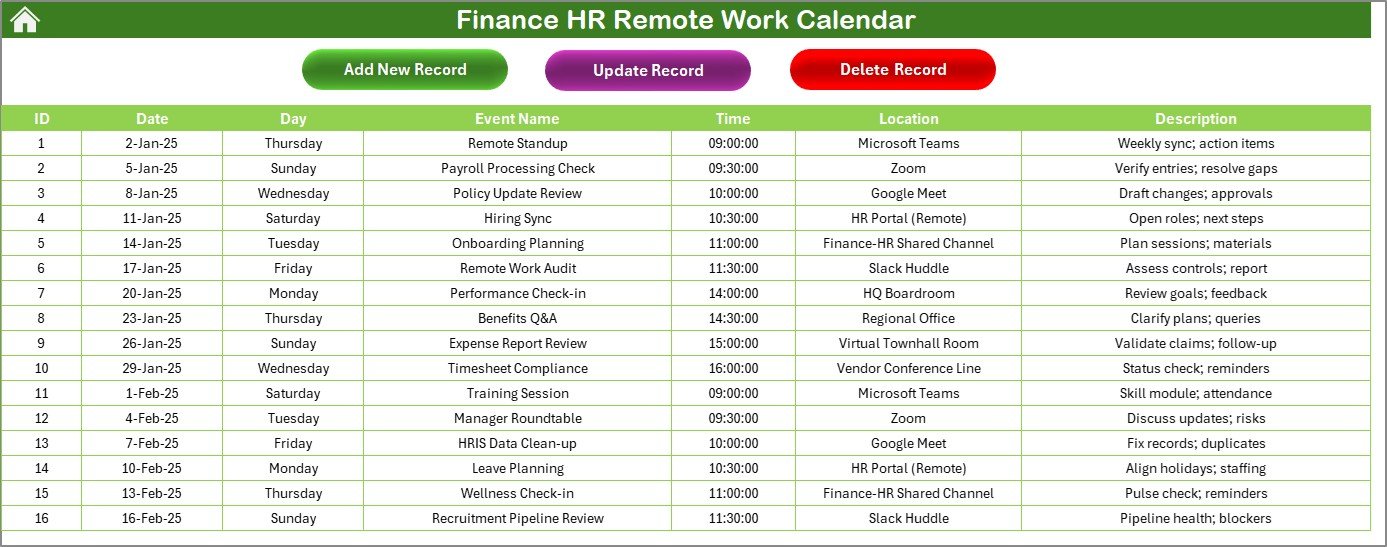 Finance HR Remote Work Calendar in Excel - Image 6