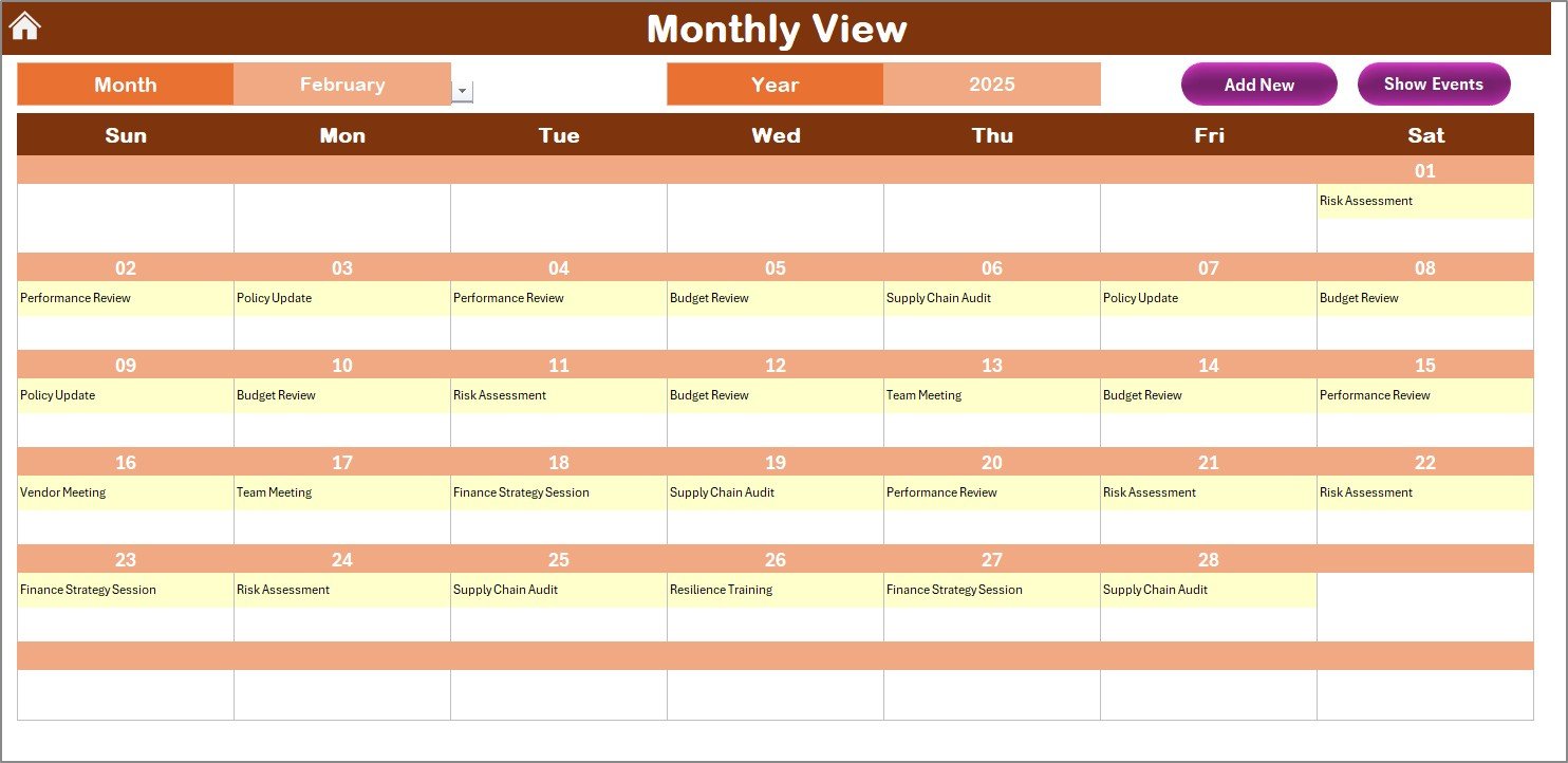 Finance HR Supply Chain Resilience Calendar in Excel - Image 4