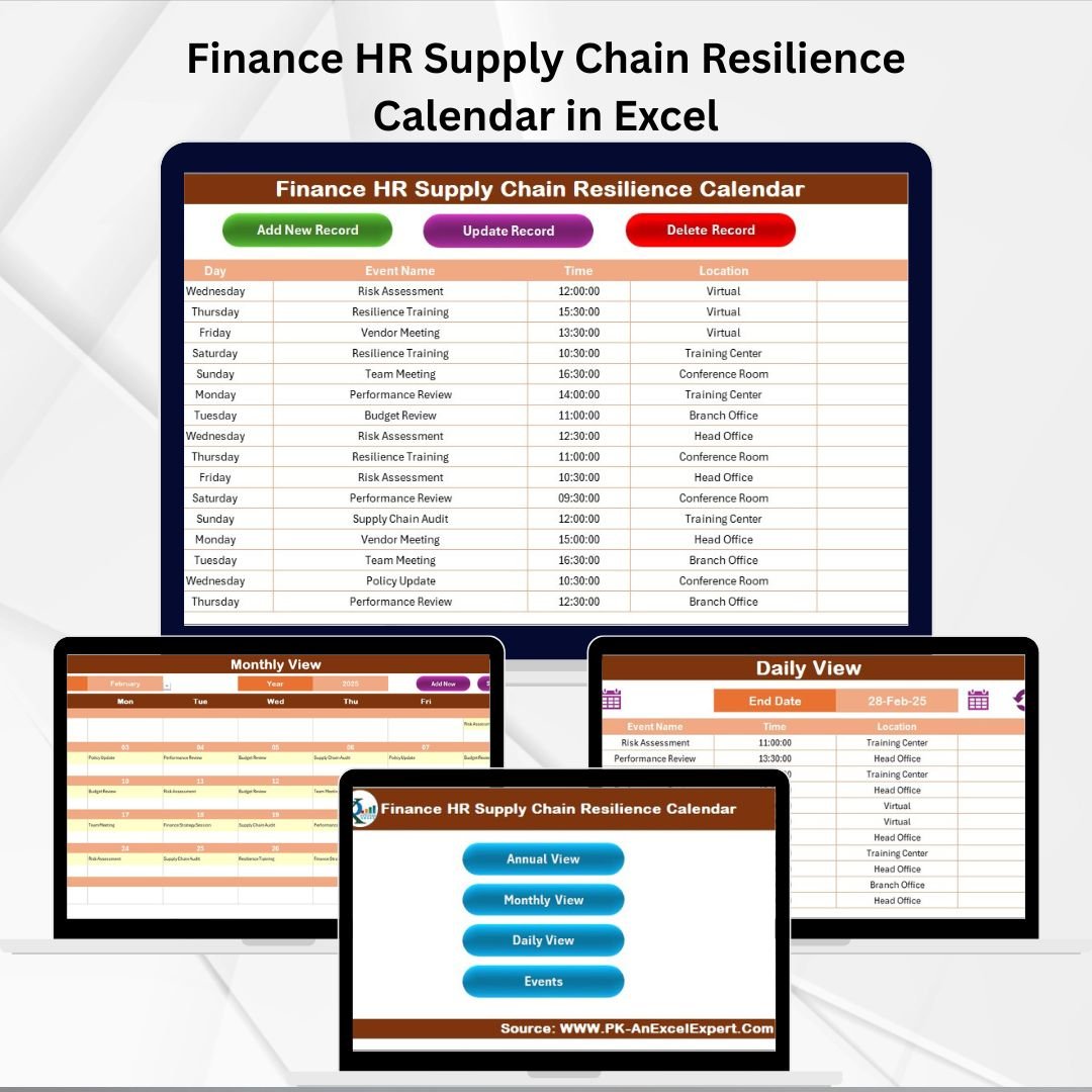 Finance HR Supply Chain Resilience Calendar in Excel