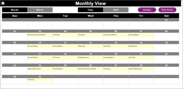 Finance IT Remote Work Calendar in Excel - Image 4