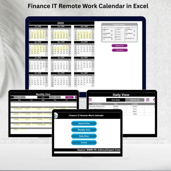 Finance IT Remote Work Calendar in Excel