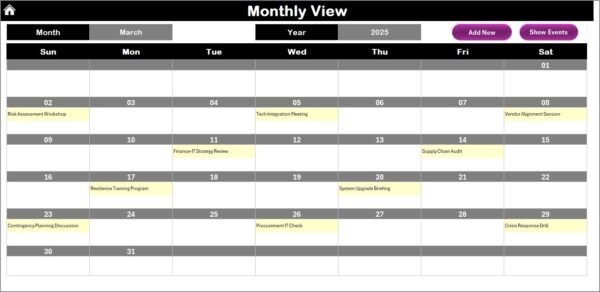 Finance IT Supply Chain Resilience Calendar in Excel - Image 4