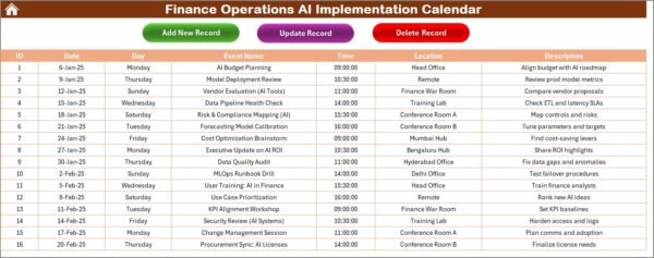 Finance Operations AI Implementation Calendar in Excel - Image 6