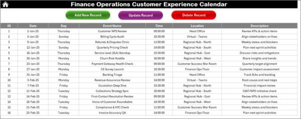 Finance Operations Customer Experience Calendar in Excel - Image 7