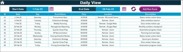 Finance Operations Remote Work Calendar in Excel - Image 5
