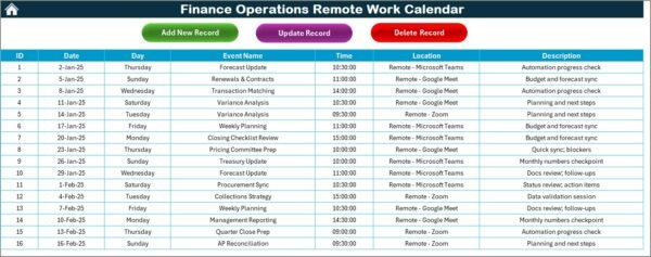 Finance Operations Remote Work Calendar in Excel - Image 6