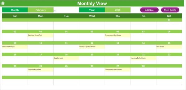 Finance Operations Supply Chain Resilience Calendar in Excel - Image 4