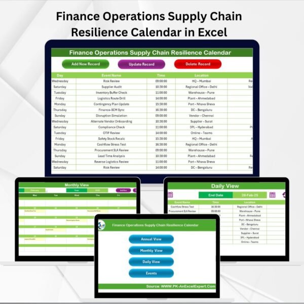 Finance Operations Supply Chain Resilience Calendar in Excel