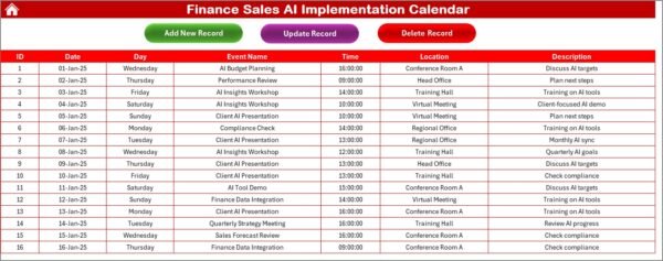 Finance Sales AI Implementation Calendar in Excel - Image 2