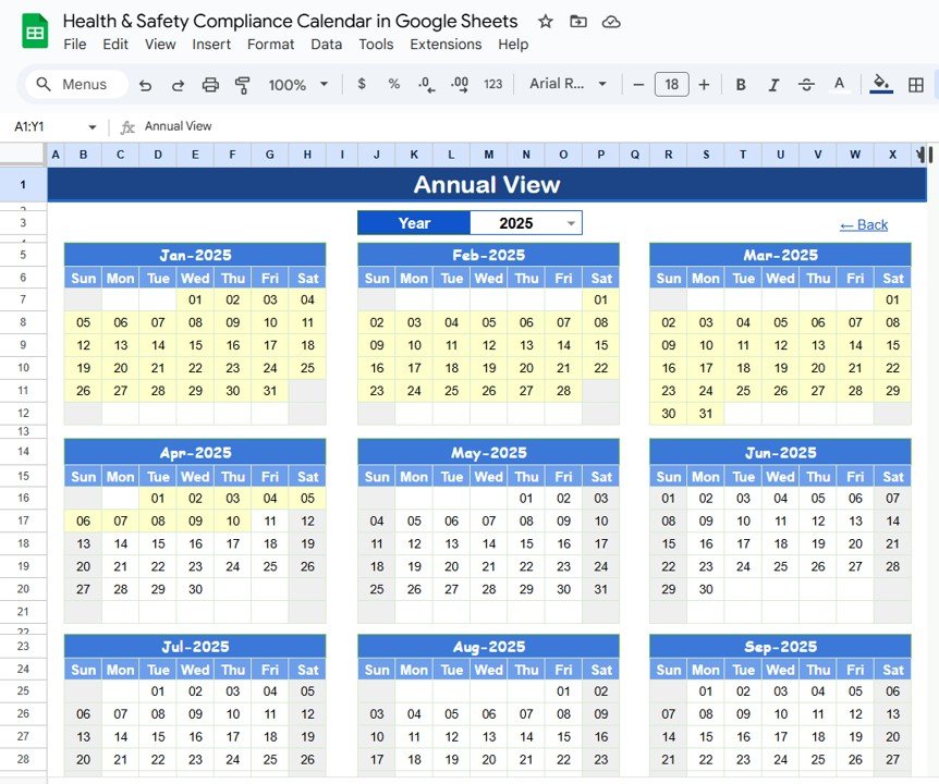 Health & Safety Compliance Calendar in Google Sheets