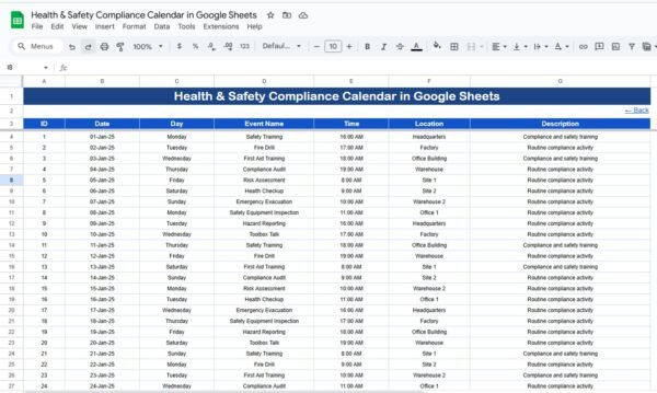 Health & Safety Compliance Calendar in Google Sheets - Image 6