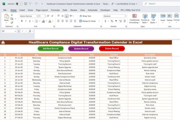 Healthcare Compliance Digital Transformation Calendar in Excel - Image 6