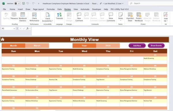 Healthcare Compliance Employee Wellness Calendar in Excel - Image 4