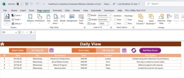 Healthcare Compliance Employee Wellness Calendar in Excel - Image 3