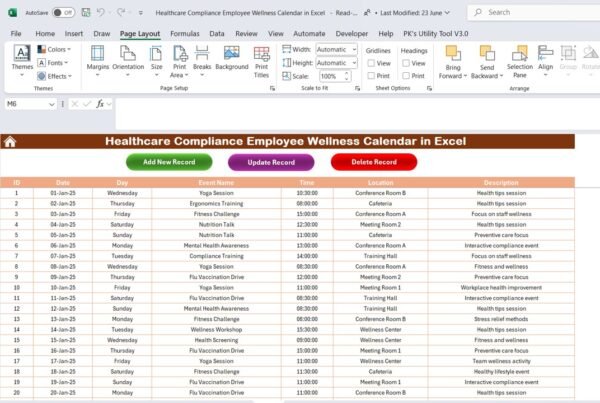 Healthcare Compliance Employee Wellness Calendar in Excel - Image 2