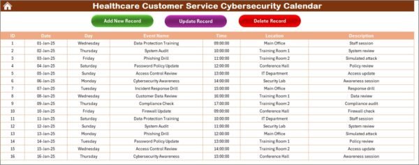 Healthcare Customer Service Cybersecurity Calendar in Excel - Image 2