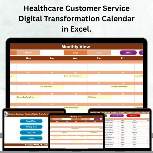 Healthcare Customer Service Digital Transformation Calendar in Excel.