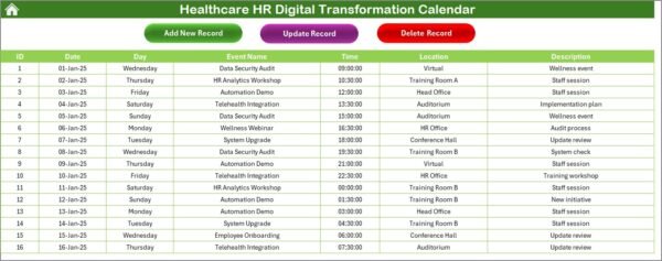 Healthcare HR Digital Transformation Calendar in excel - Image 6