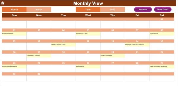 Healthcare HR Employee Wellness Calendar in Excel - Image 4
